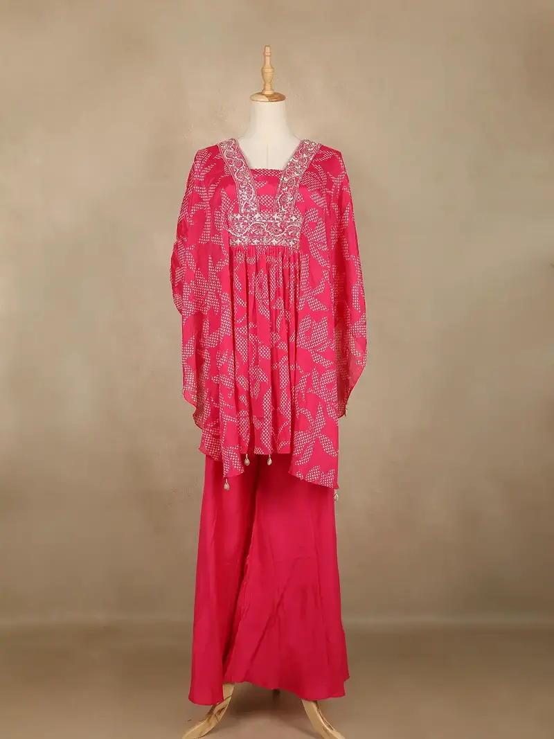 Rani Pink Printed Georgette Palazzo Salwar Suit 1