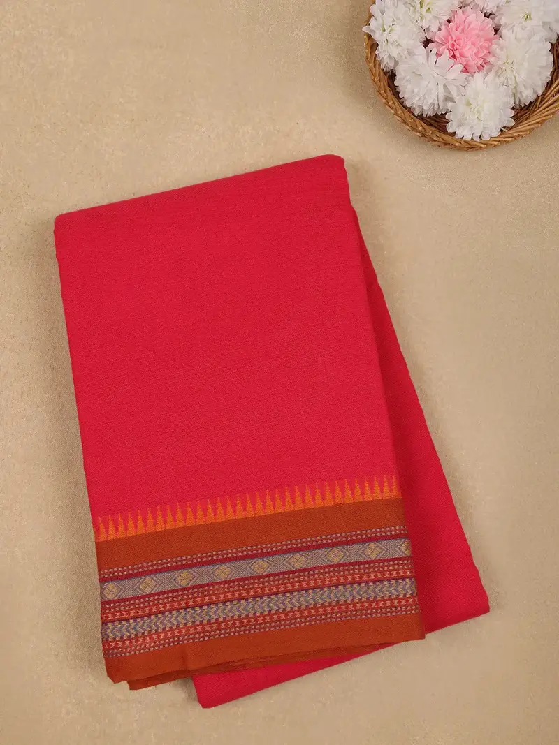 Rani Pink Solid Cotton Fancy Saree 1