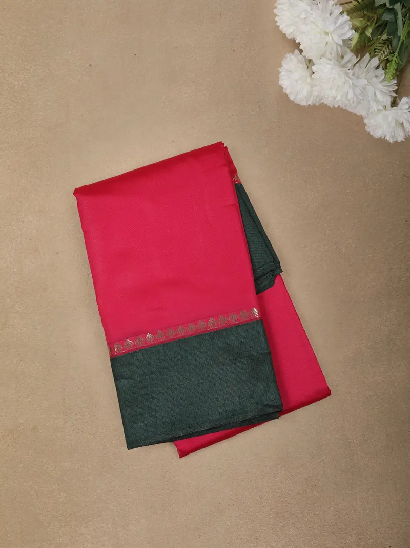 Rani Pink Solid Design Semi Silk Fancy Wear Saree With Contrast Border 1