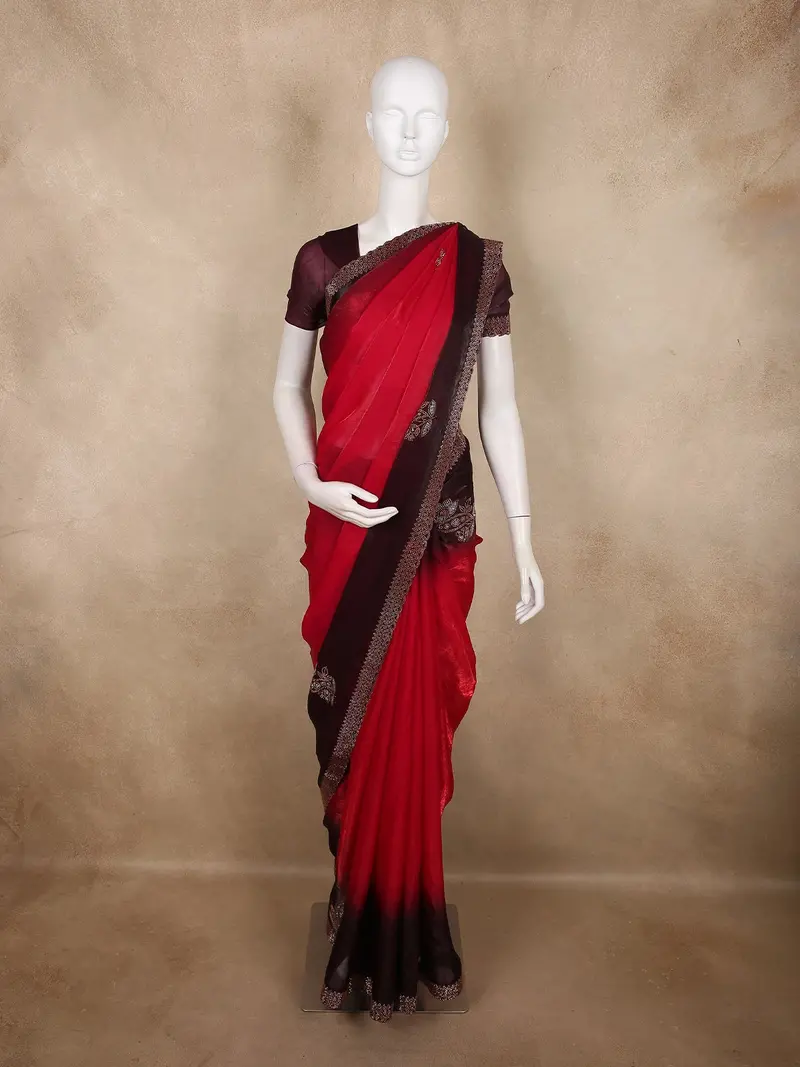 Rani Pink Stone Embellished Design Organza Designer Saree With Contrast Border 1