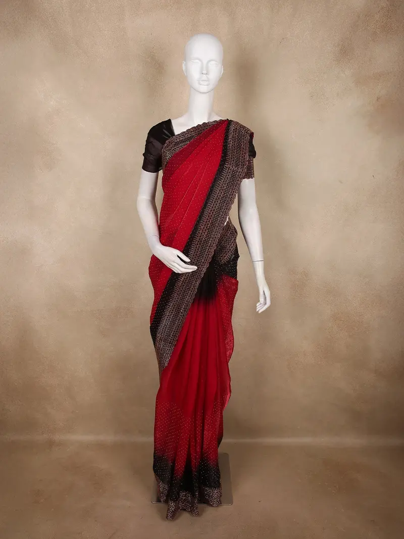 Rani Pink Stone Embellished Design Organza Designer Saree With Contrast Border 1
