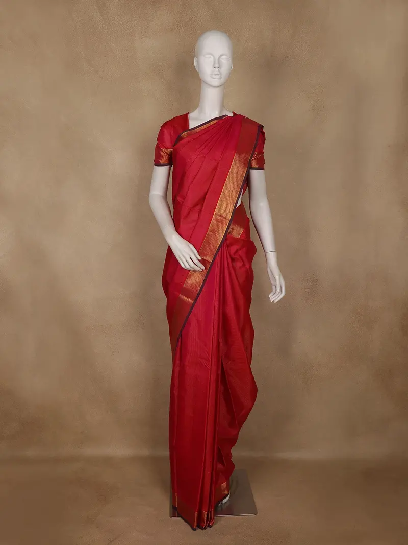 Rani Pink Stripes Woven Pure Kanchipuram Silk Saree 1
