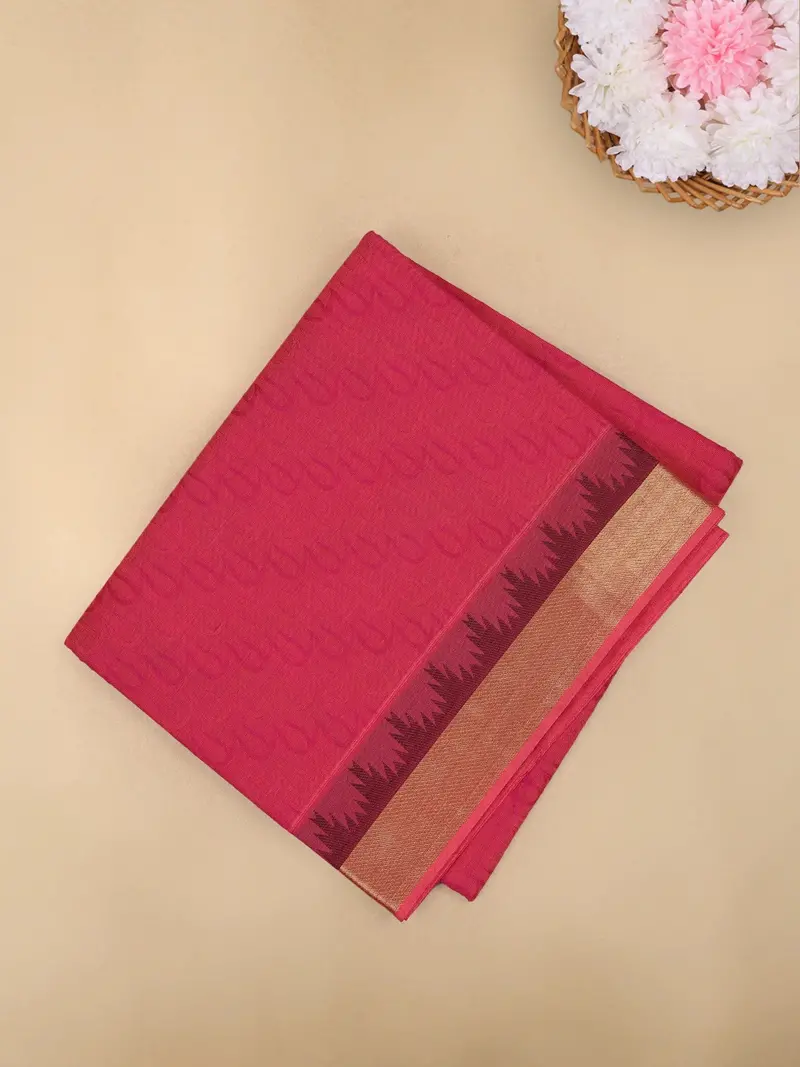 Rani Pink Wave Woven Design Cotton Saree 1