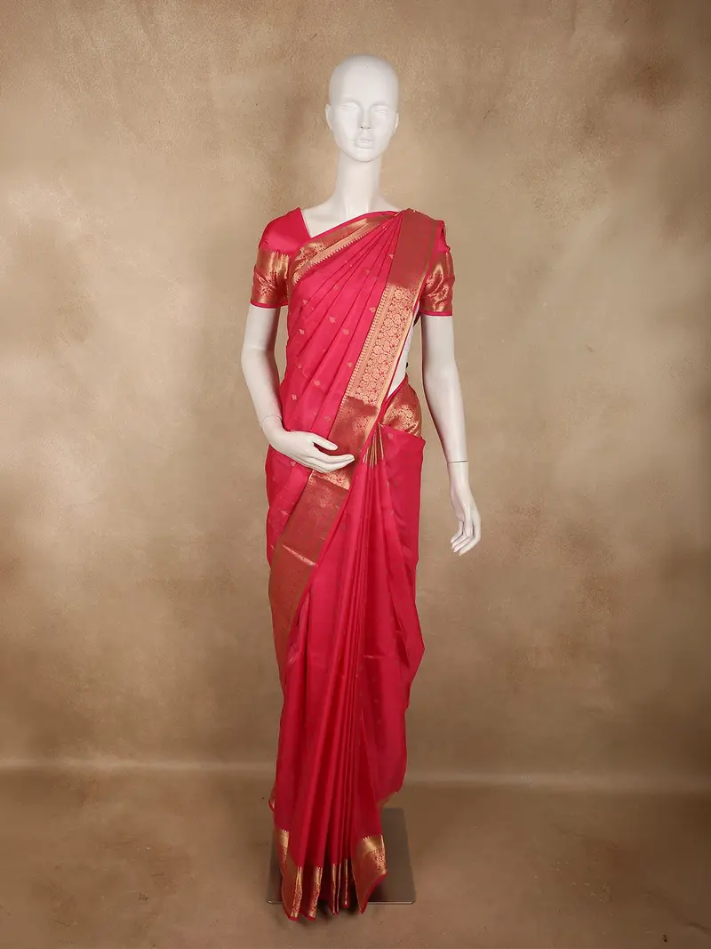 Rani Rose Pink Floral Butta Zari Woven Design Pure Kanchipuram Silk Saree With Zari Border 1