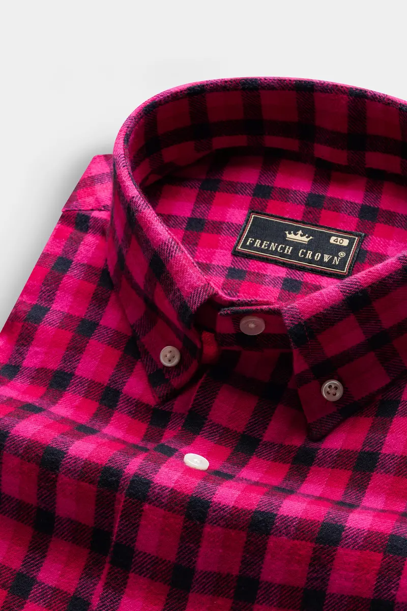 Raspberry Pink And Vulcan Black Plaid Flannel Premium Cotton Shirt 1