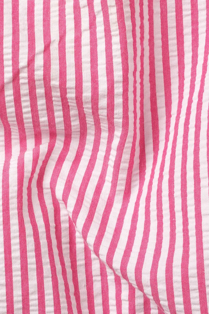 Raspberry Pink With Vista White Striped Seersucker Giza Cotton Kurta Shirt 3