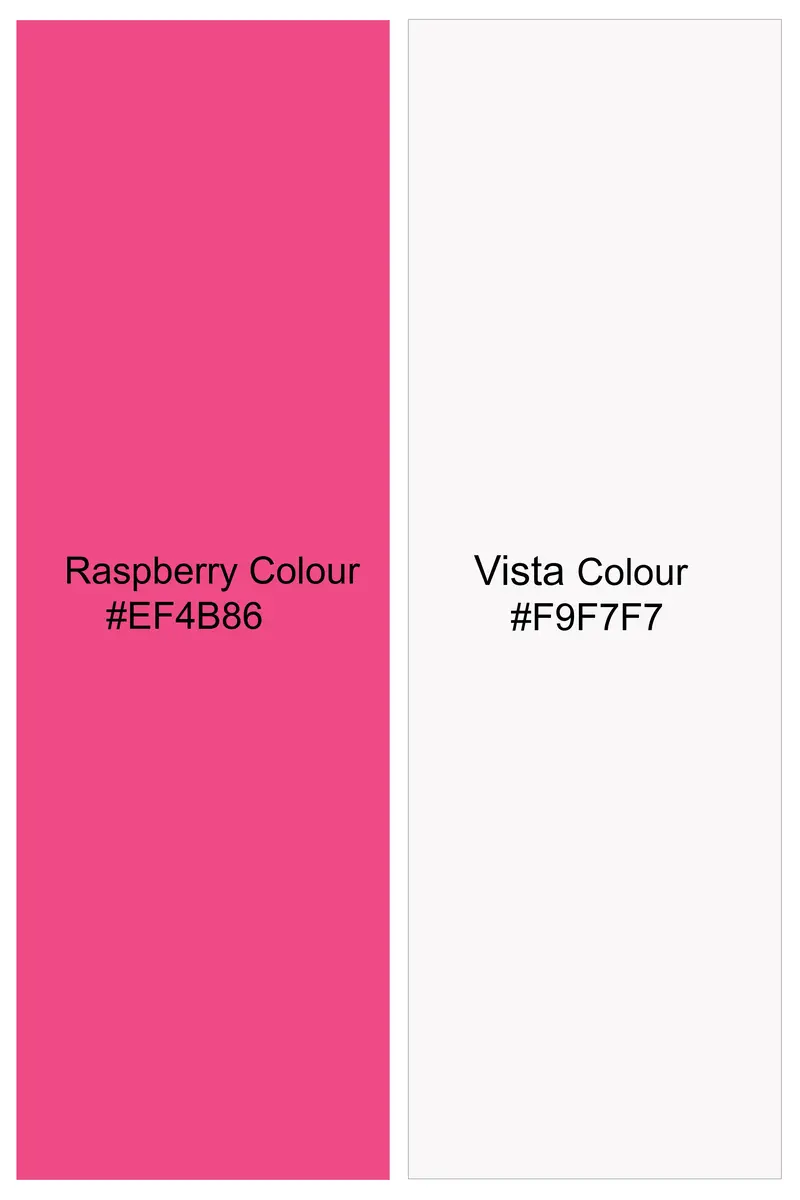 Raspberry Pink With Vista White Striped Seersucker Giza Cotton Kurta Shirt 8