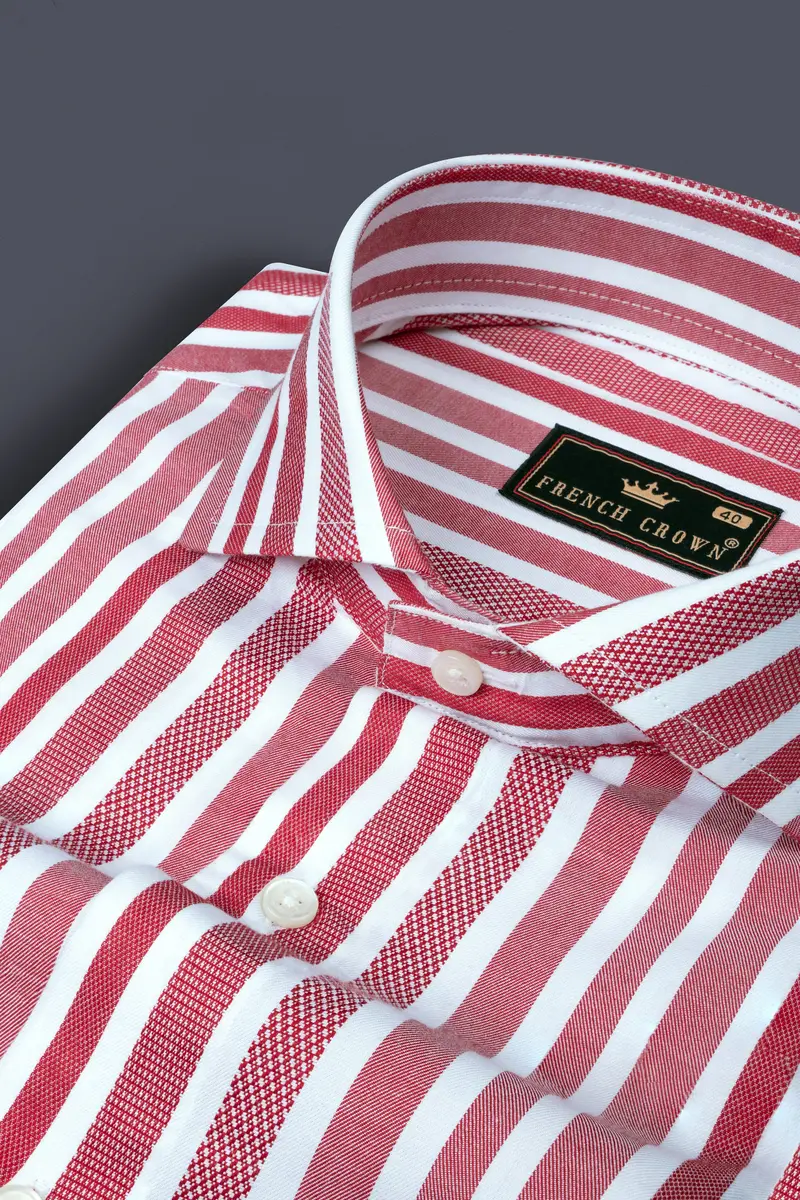 Raspberry Pink With White Striped Dobby Textured Giza Cotton Shirt 1