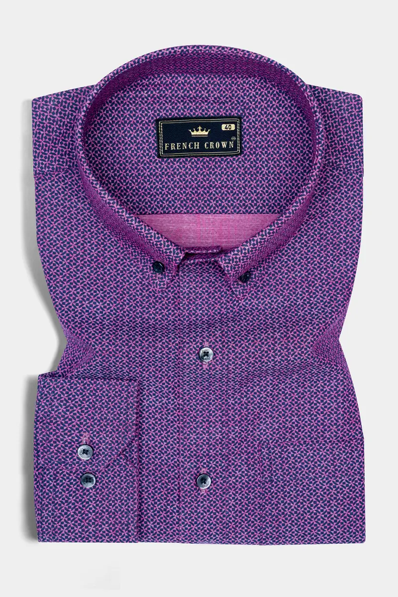Raspberry Rose Pink With Navy Washed Denim Shirt 3