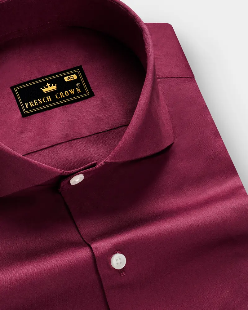 Raspberry-Wine Berry Solid Maroon Subtle Sheen Super Soft Premium Cotton Cut Away Collar Dress Shirt 1