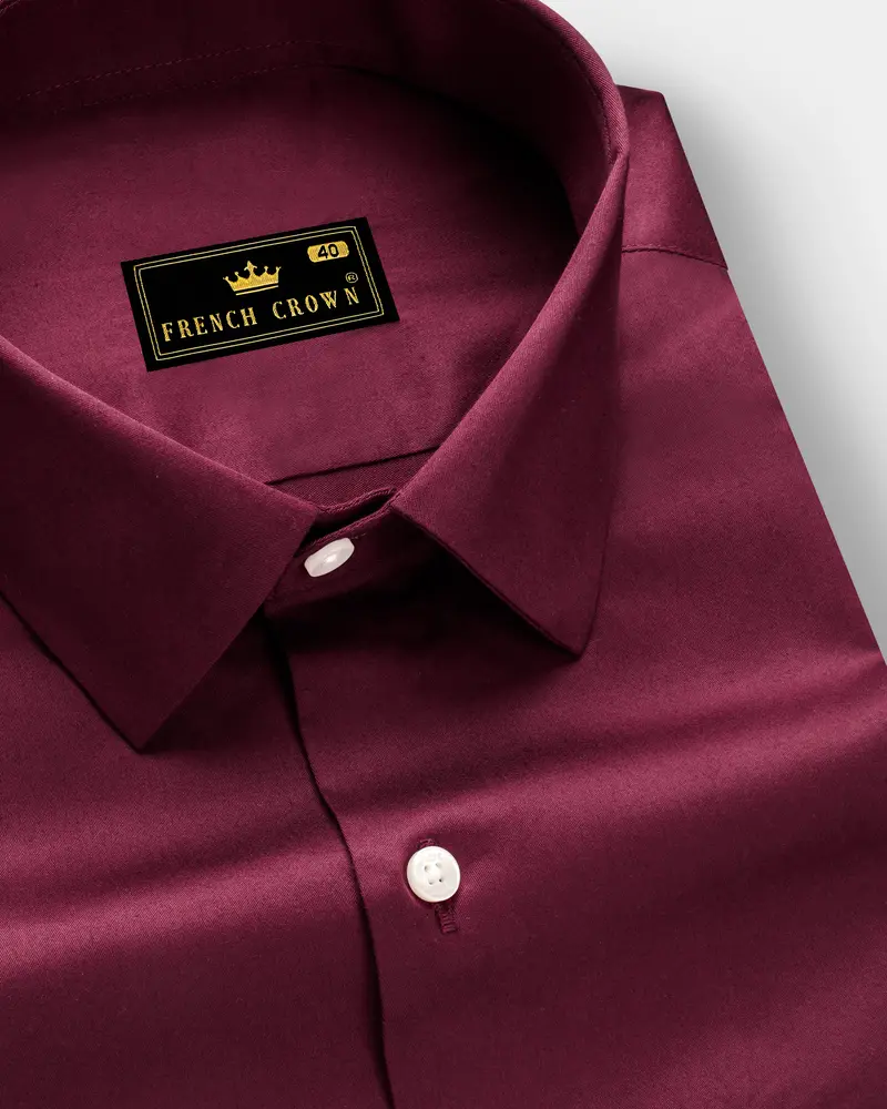 Raspberry-Wine Berry Solid Maroon Subtle Sheen Super Soft Premium Cotton Dress Shirt 1