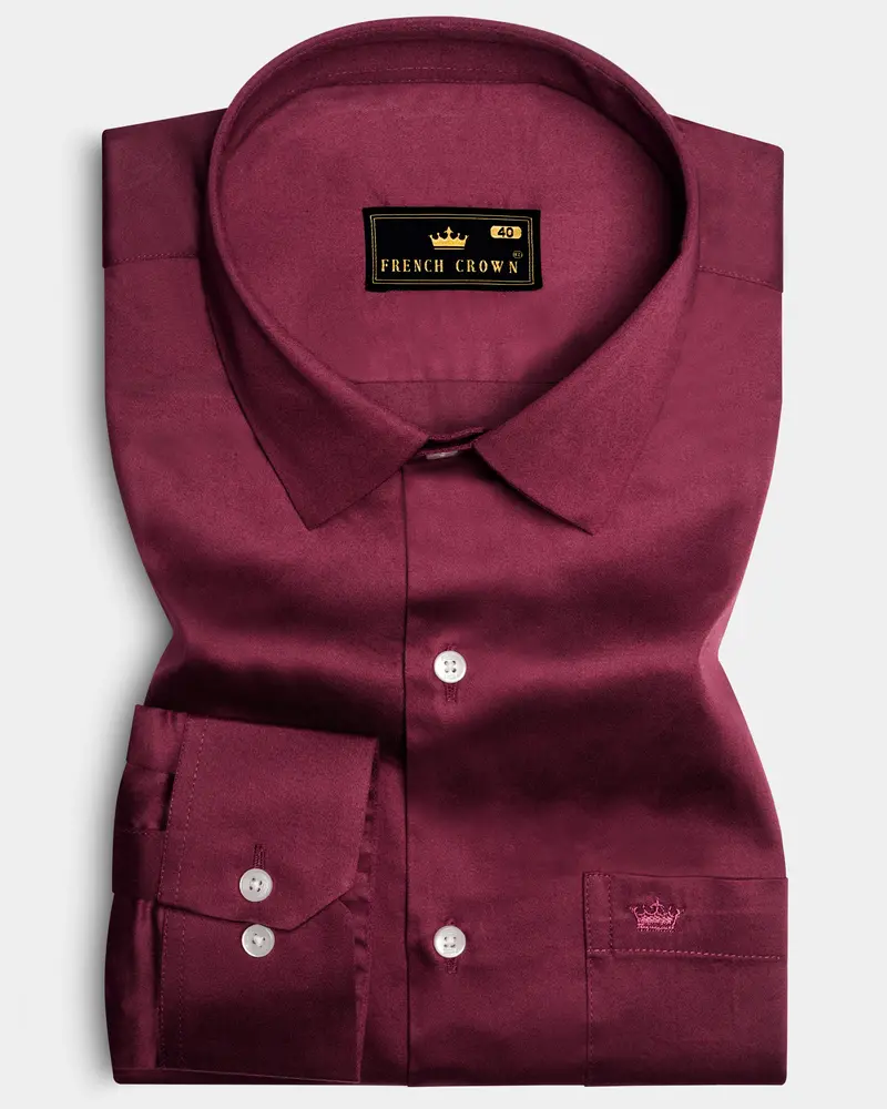 Raspberry-Wine Berry Solid Maroon Subtle Sheen Super Soft Premium Cotton Dress Shirt 10