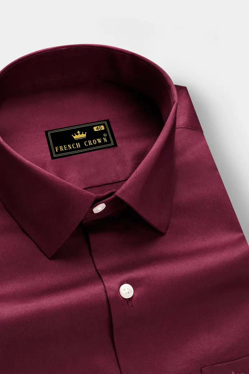 Raspberry-Wine Berry Solid Maroon Subtle Sheen Super Soft Premium Cotton Dress Shirt 2