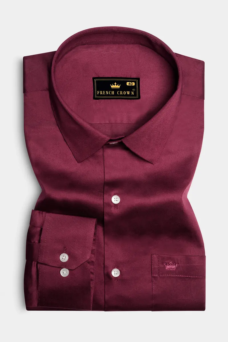 Raspberry-Wine Berry Solid Maroon Subtle Sheen Super Soft Premium Cotton Dress Shirt 4