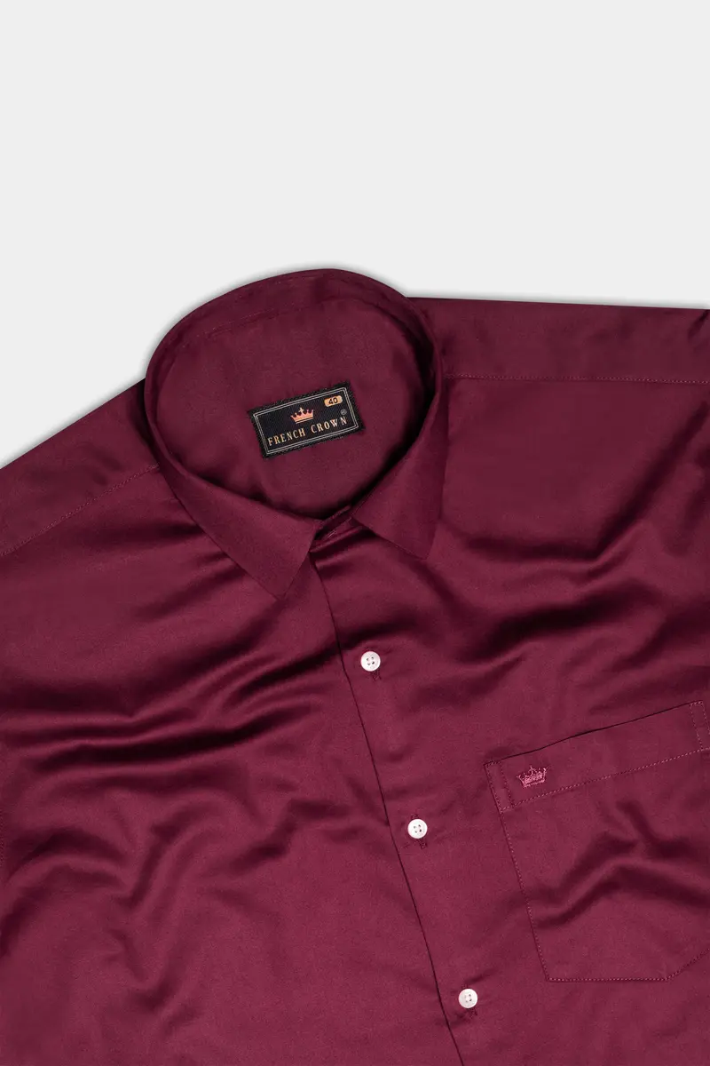 Raspberry-Wine Berry Solid Maroon Subtle Sheen Super Soft Premium Cotton Dress Shirt 5