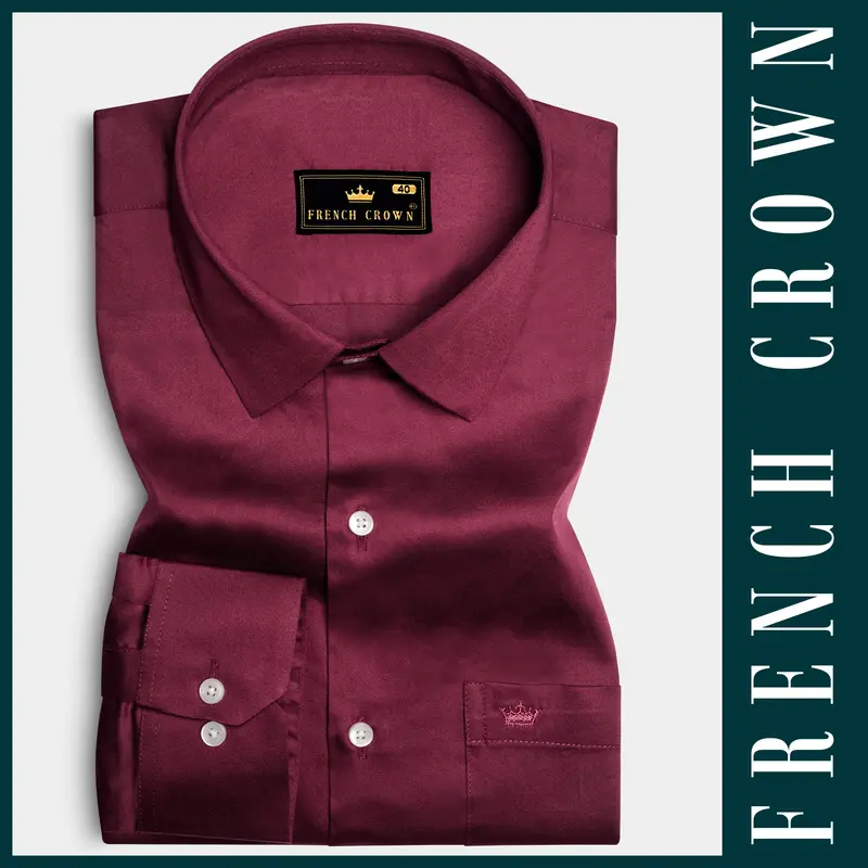 Raspberry-Wine Berry Solid Maroon Subtle Sheen Super Soft Premium Cotton Dress Shirt 6