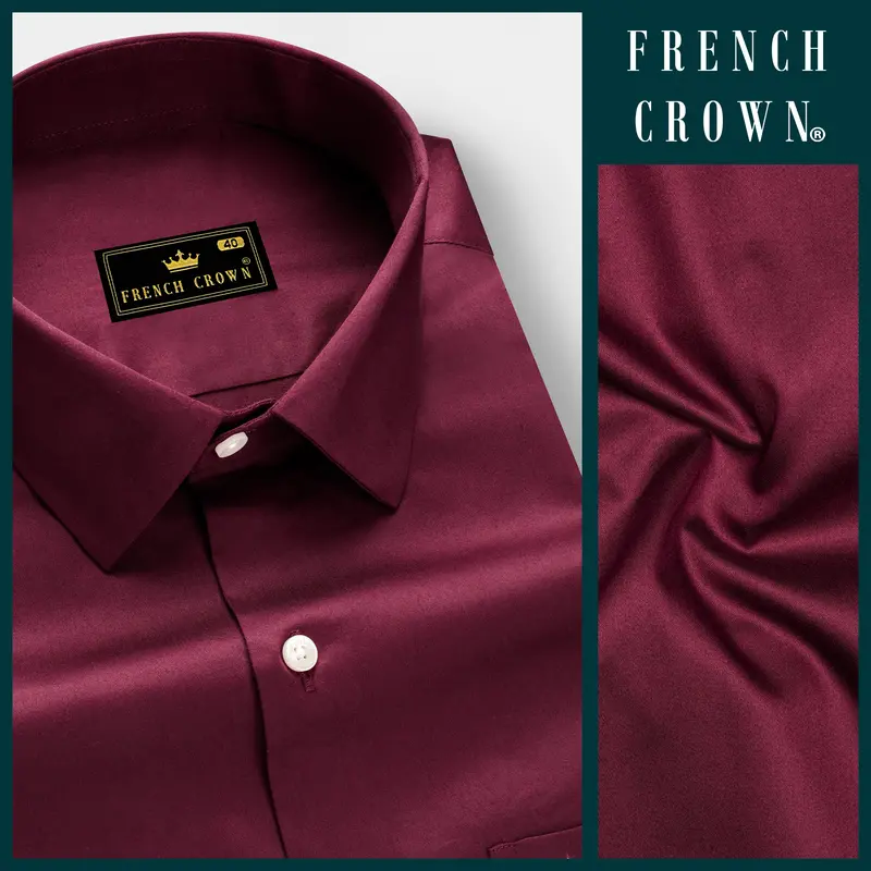 Raspberry-Wine Berry Solid Maroon Subtle Sheen Super Soft Premium Cotton Dress Shirt 9