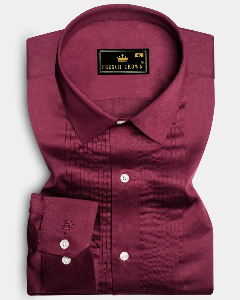 Raspberry-Wine Berry Solid Maroon Subtle Sheen Super Soft Premium Cotton Tuxedo Shirt 1