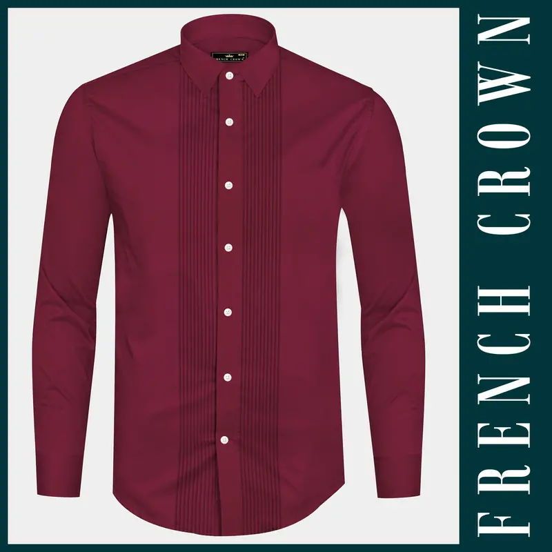 Raspberry-Wine Berry Solid Maroon Subtle Sheen Super Soft Premium Cotton Tuxedo Shirt 10