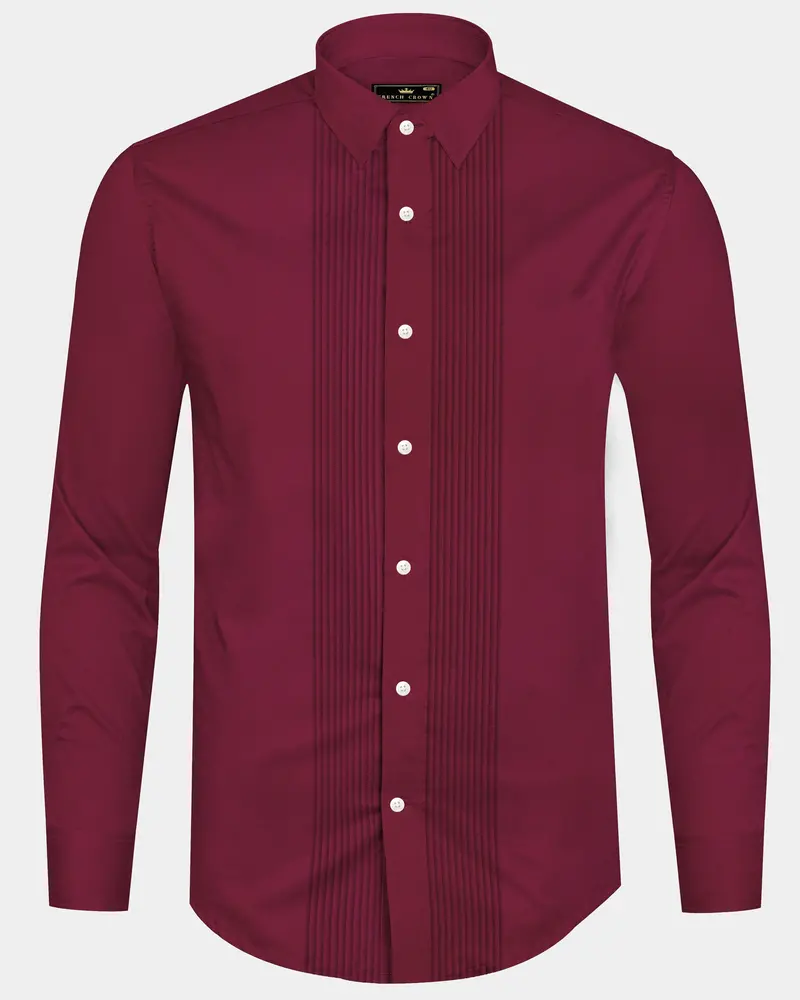 Raspberry-Wine Berry Solid Maroon Subtle Sheen Super Soft Premium Cotton Tuxedo Shirt 11