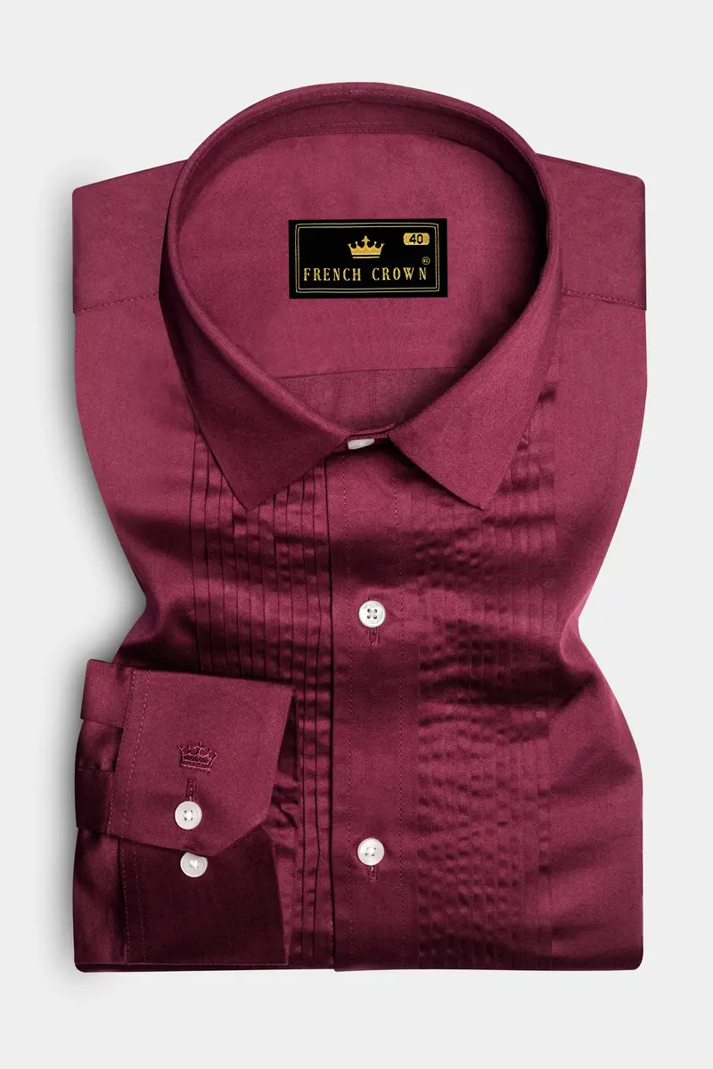 Raspberry-Wine Berry Solid Maroon Subtle Sheen Super Soft Premium Cotton Tuxedo Shirt 2