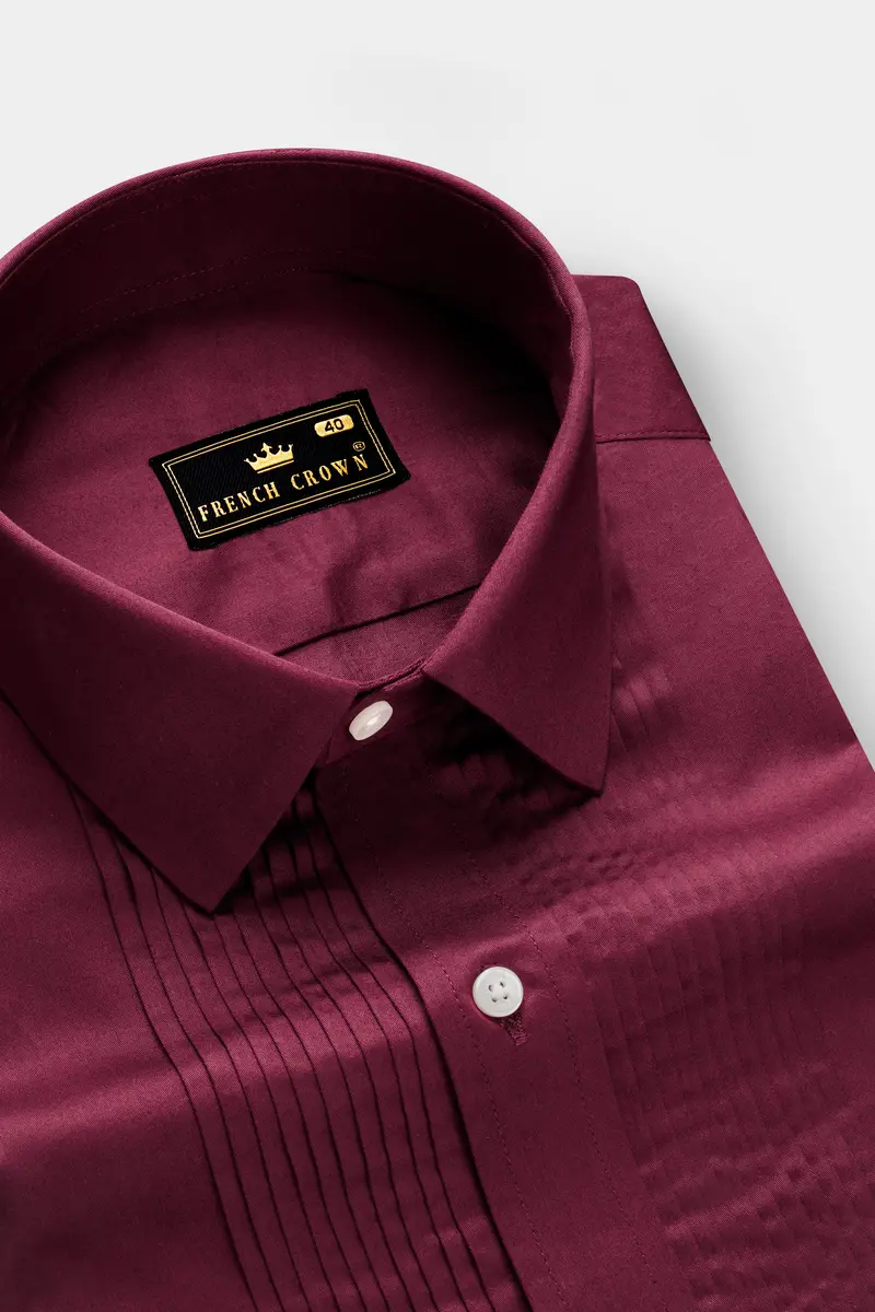 Raspberry-Wine Berry Solid Maroon Subtle Sheen Super Soft Premium Cotton Tuxedo Shirt 4
