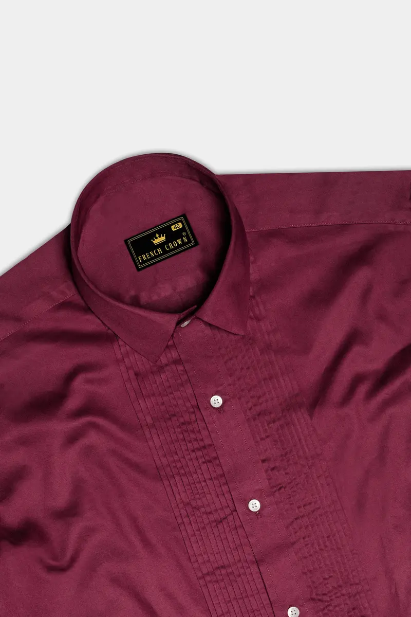 Raspberry-Wine Berry Solid Maroon Subtle Sheen Super Soft Premium Cotton Tuxedo Shirt 5