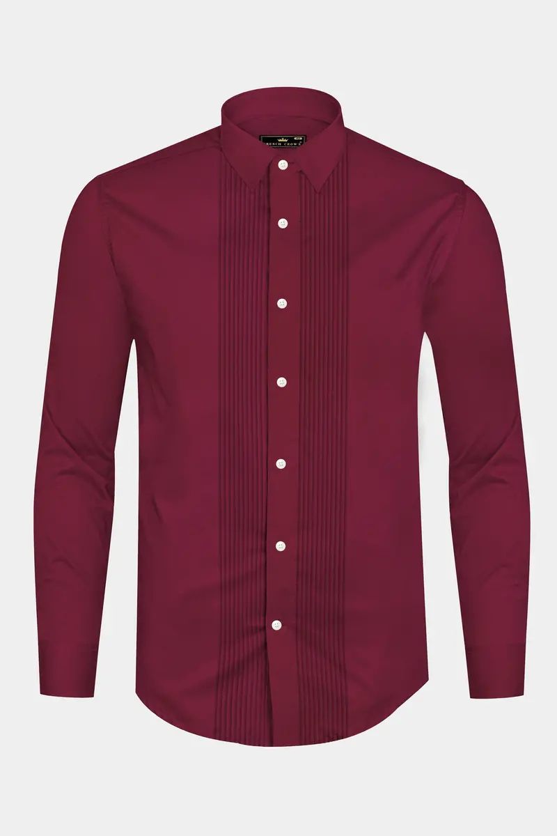 Raspberry-Wine Berry Solid Maroon Subtle Sheen Super Soft Premium Cotton Tuxedo Shirt 6
