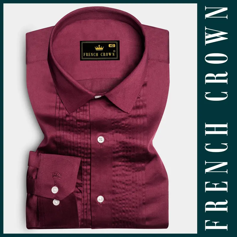 Raspberry-Wine Berry Solid Maroon Subtle Sheen Super Soft Premium Cotton Tuxedo Shirt 7