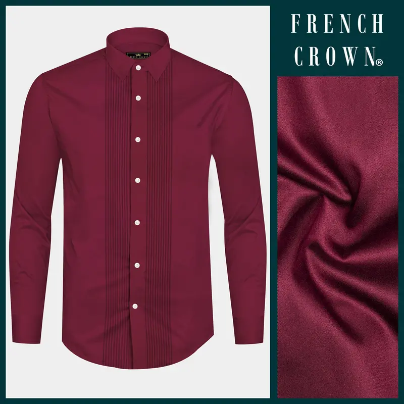 Raspberry-Wine Berry Solid Maroon Subtle Sheen Super Soft Premium Cotton Tuxedo Shirt 8
