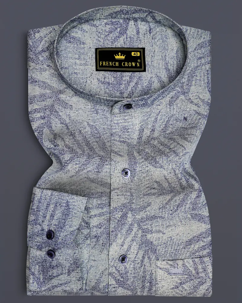 Raven Blue And Zircon Gray Leaves Textured Royal Oxford Shirt 1