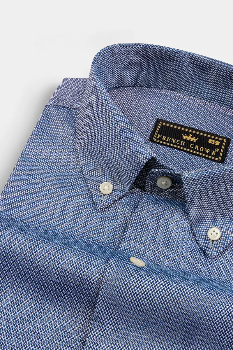 Raven Blue Dobby Textured Premium Cotton Shirt 1