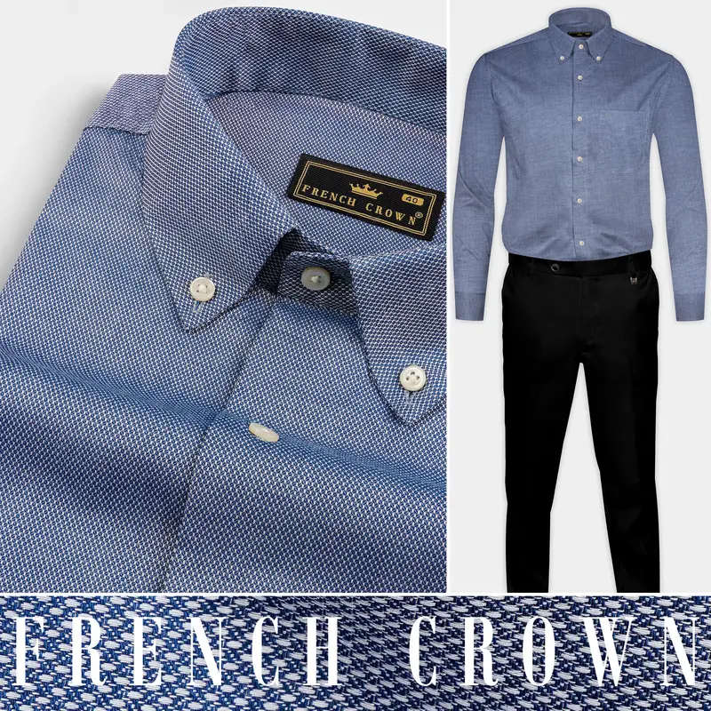 Raven Blue Dobby Textured Premium Cotton Shirt 10