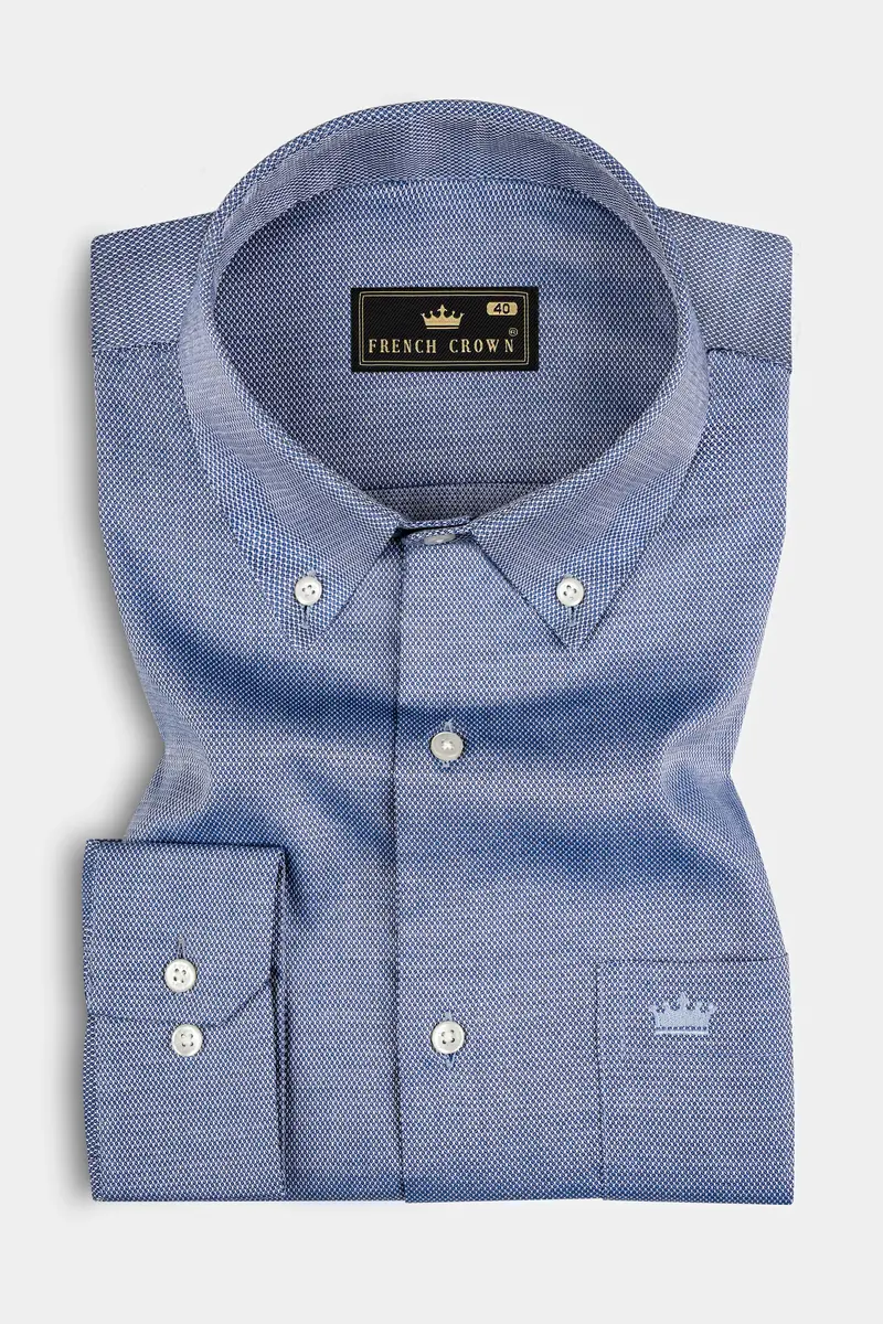 Raven Blue Dobby Textured Premium Cotton Shirt 3