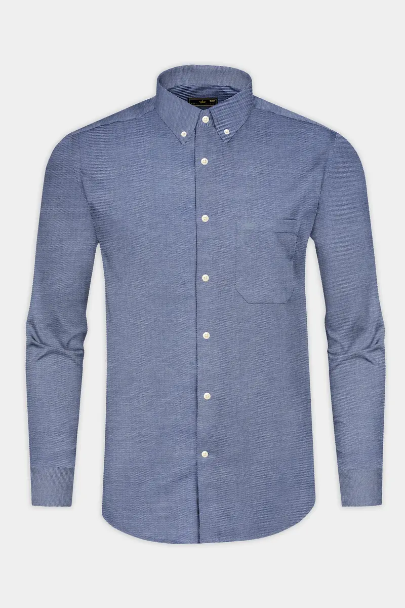 Raven Blue Dobby Textured Premium Cotton Shirt 4