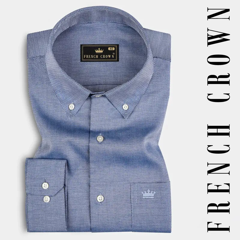 Raven Blue Dobby Textured Premium Cotton Shirt 7