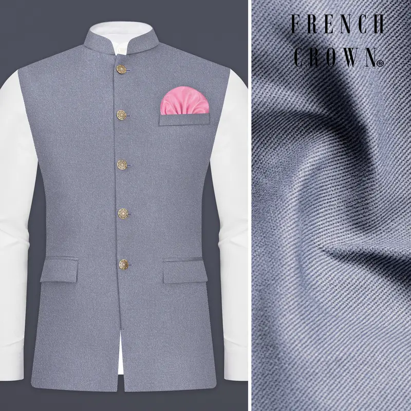 Raven Gray Solid Cotton Nehru Jacket 1