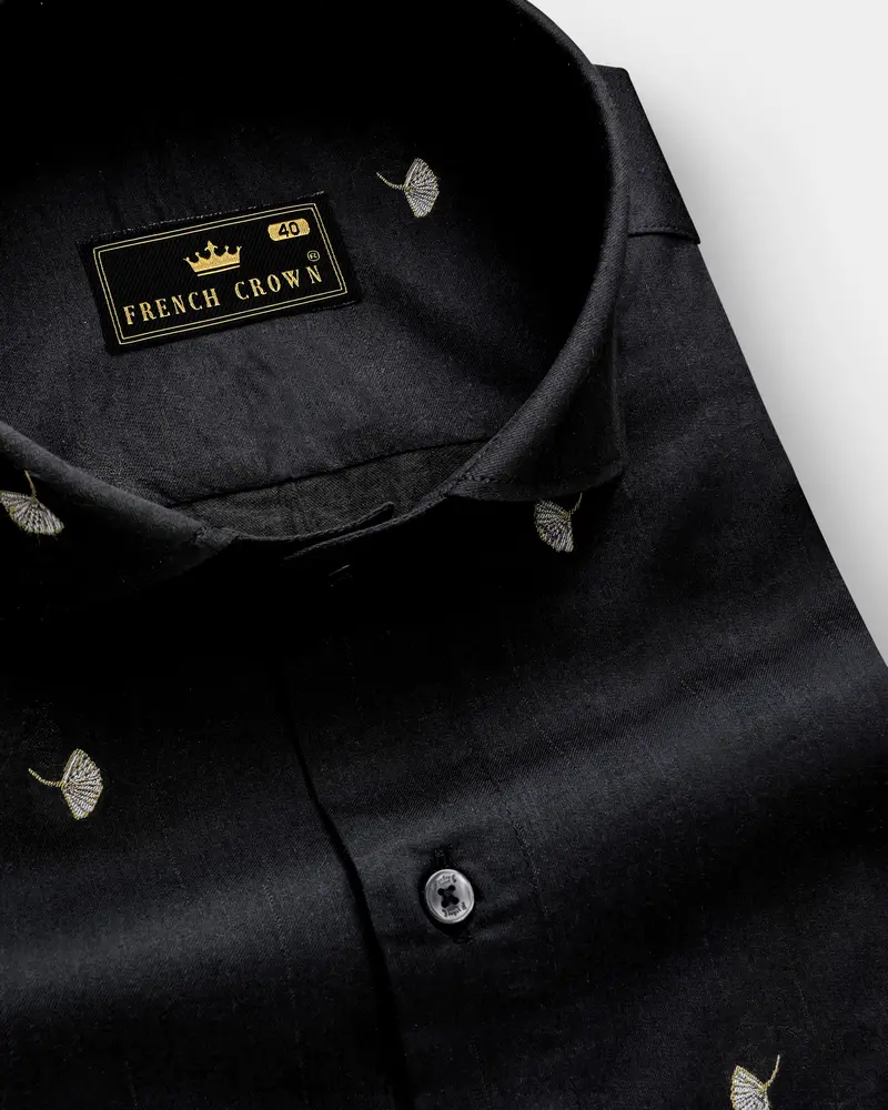 Raven-Jade Black Floral Butta Jacquard Textured Premium Cotton Dress Shirt 1