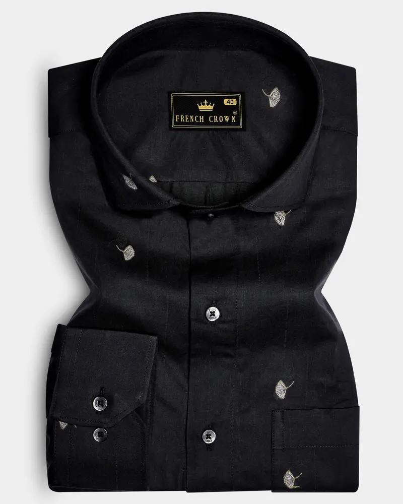 Raven-Jade Black Floral Butta Jacquard Textured Premium Cotton Dress Shirt 10