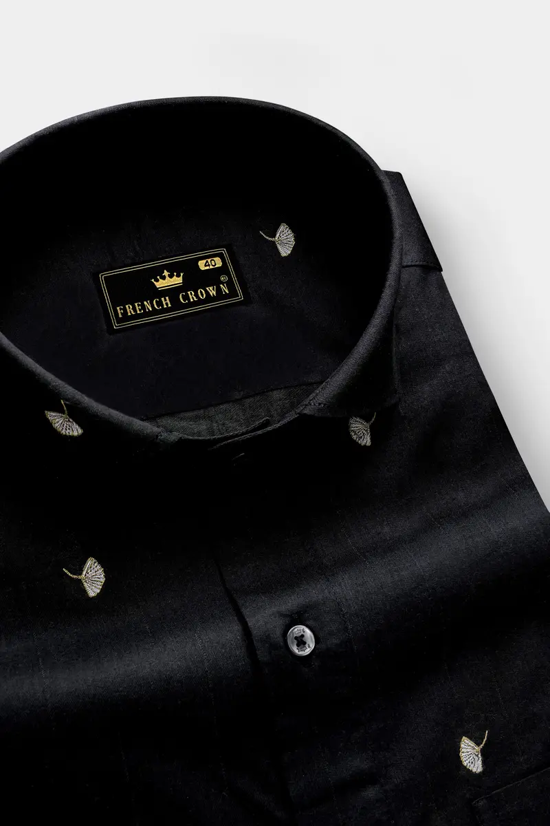 Raven-Jade Black Floral Butta Jacquard Textured Premium Cotton Dress Shirt 2
