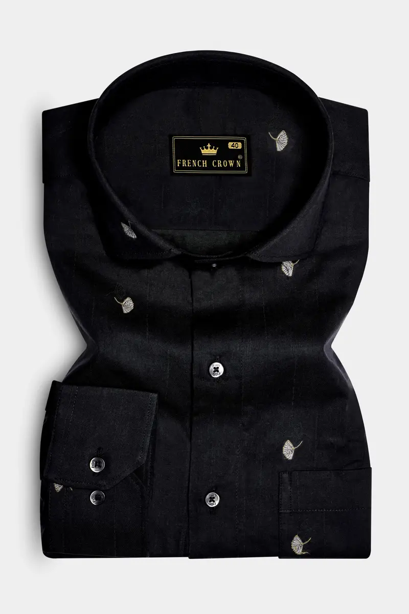 Raven-Jade Black Floral Butta Jacquard Textured Premium Cotton Dress Shirt 4