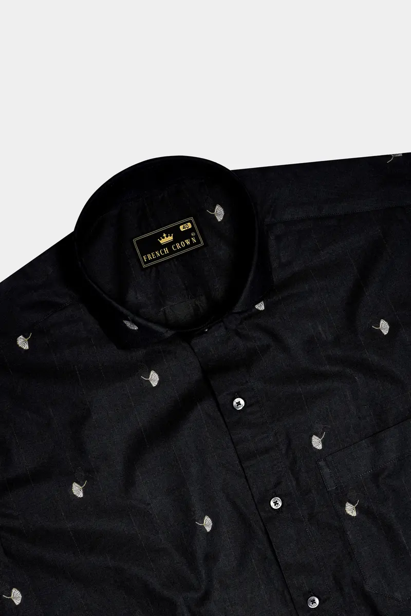 Raven-Jade Black Floral Butta Jacquard Textured Premium Cotton Dress Shirt 5
