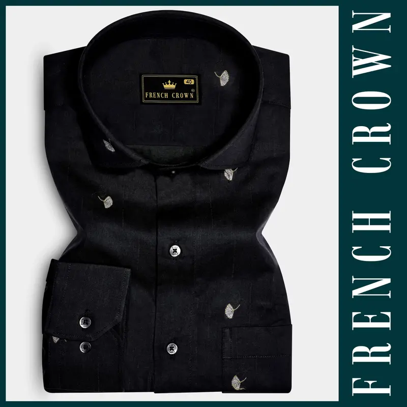 Raven-Jade Black Floral Butta Jacquard Textured Premium Cotton Dress Shirt 6
