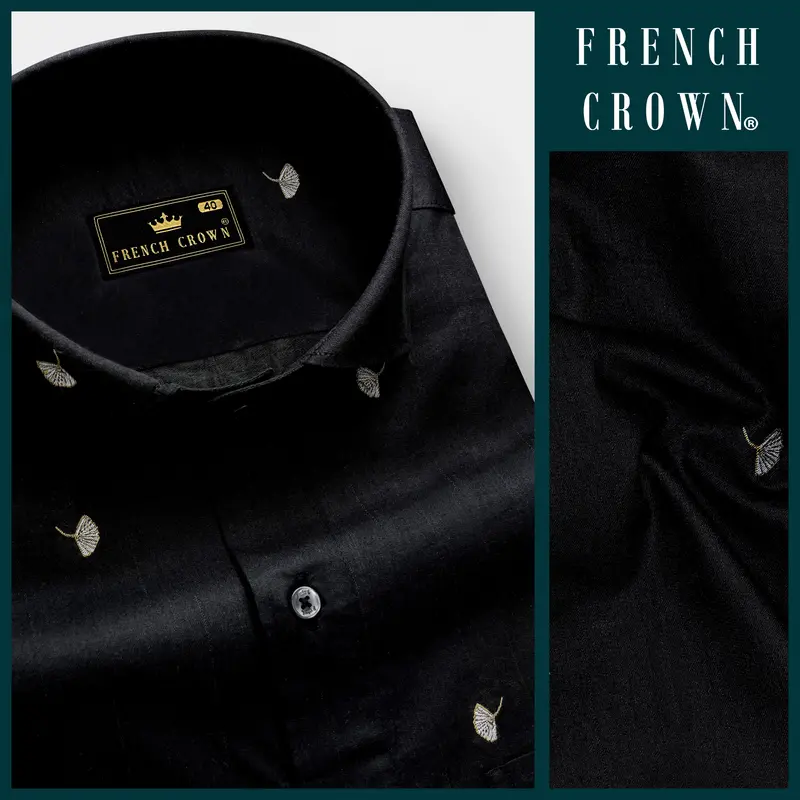 Raven-Jade Black Floral Butta Jacquard Textured Premium Cotton Dress Shirt 8