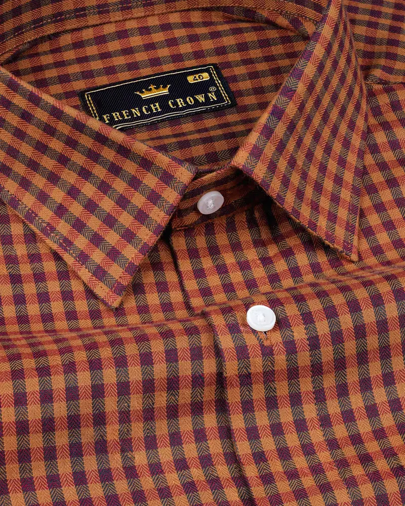 Raw Sienna Brown Gingham Herringbone Shirt 1