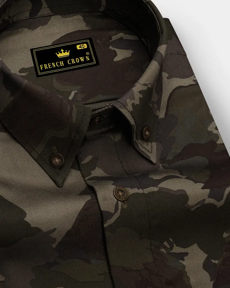 Rebel With Bronco Brown And Rifle Green Camouflage Printed Premium Tencel Shirt 1