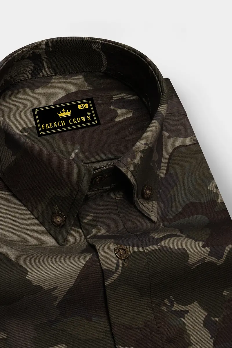 Rebel With Bronco Brown And Rifle Green Camouflage Printed Premium Tencel Shirt 2