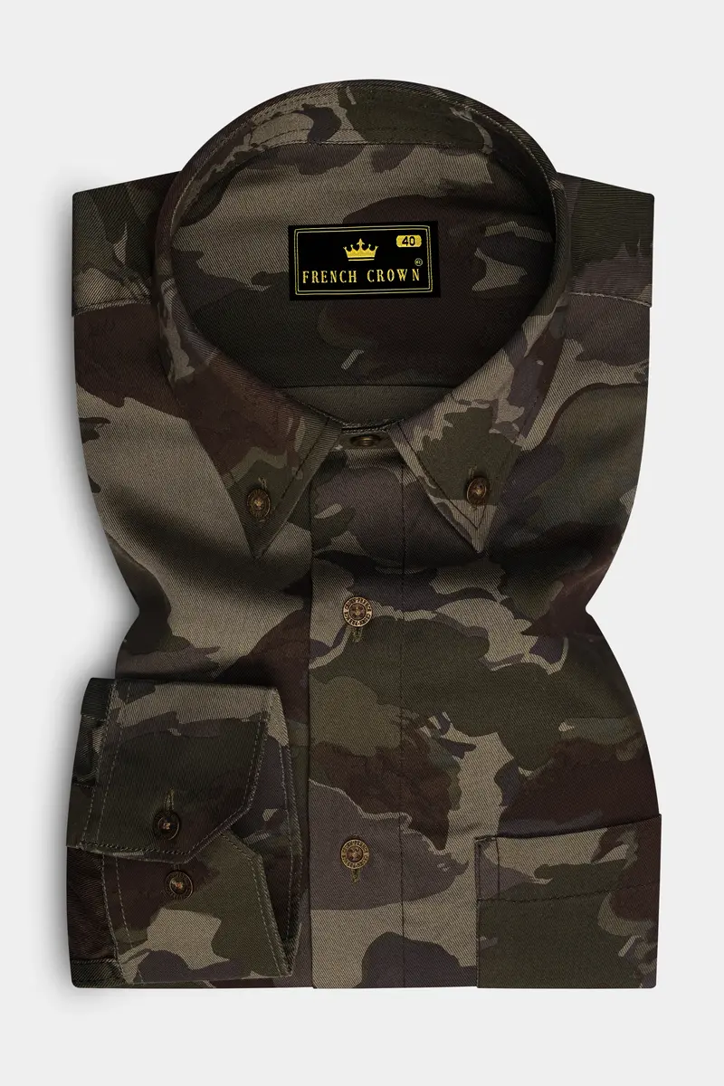 Rebel With Bronco Brown And Rifle Green Camouflage Printed Premium Tencel Shirt 4