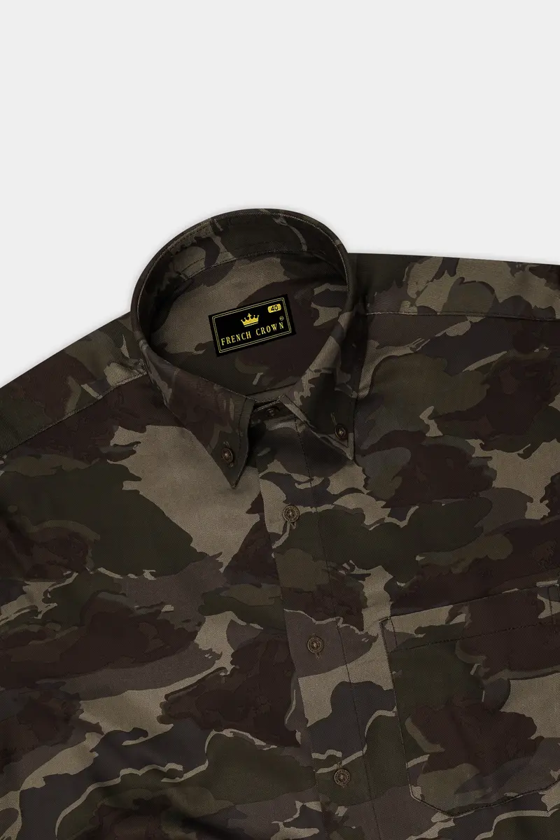 Rebel With Bronco Brown And Rifle Green Camouflage Printed Premium Tencel Shirt 5