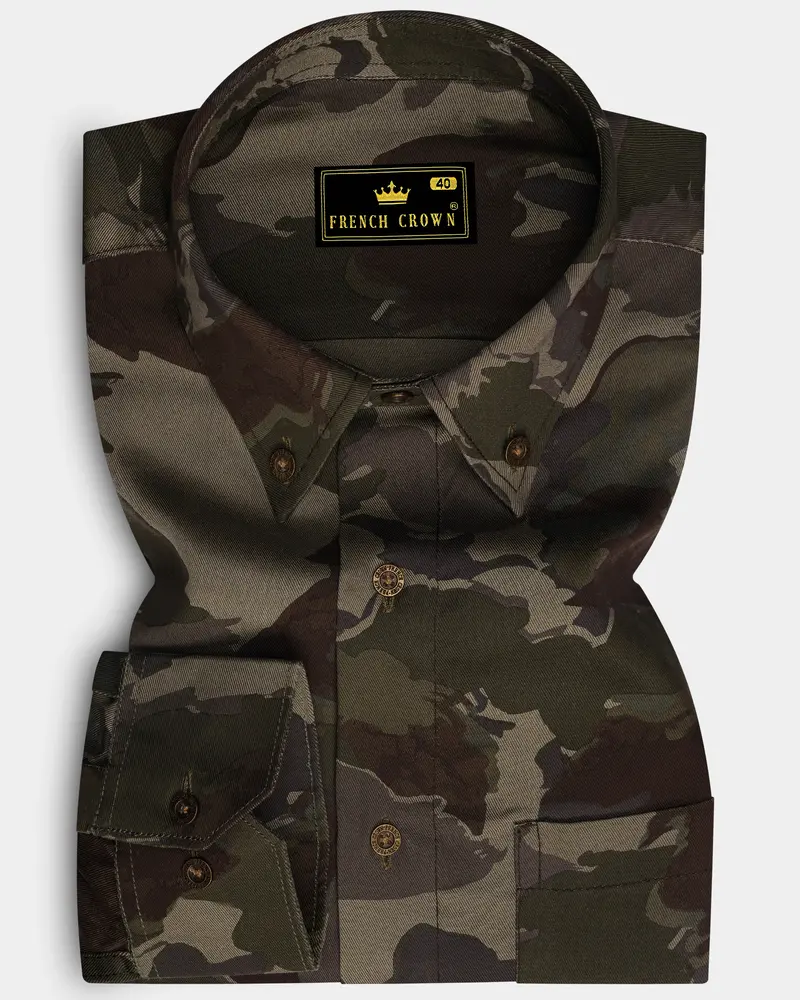 Rebel With Bronco Brown And Rifle Green Camouflage Printed Premium Tencel Shirt 6